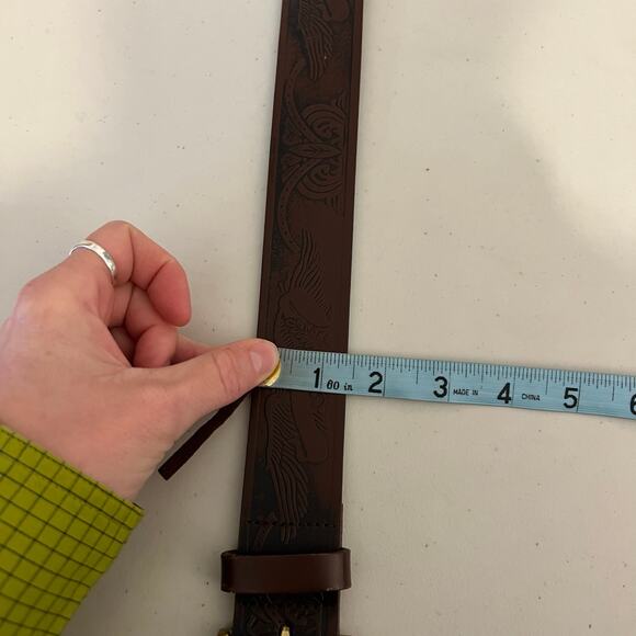 Wrangler Brown Genuine Leather Eagle Tooled Western Belt Unisex Size Large - Picture 9 of 11